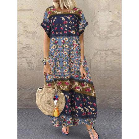 S Summer Boho Sundress Dam Party Lång Klänning Casual Vintage Sh