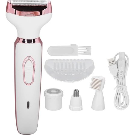 Elektrisk shaver til kvinder, 4-i-1, Elektrisk epilator, Smertefri, Vandtæt, Elektrisk, Dame shaver til ansigt, næse, armhuler, bikini, våd og