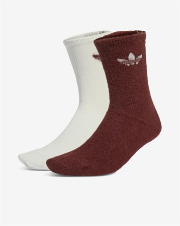 FLUFFY CREW SOCKS 2PK - BROWN/OFF WHITE XS