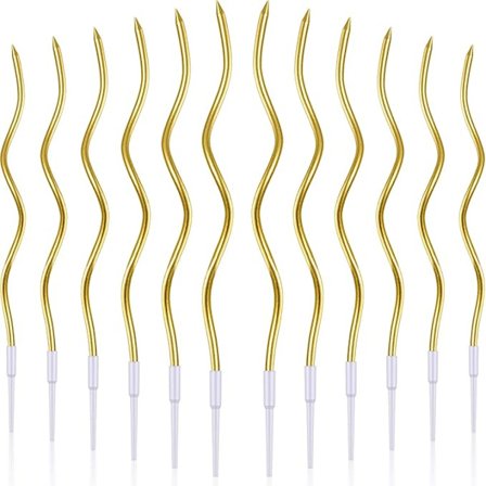 12 Lange Spiralformede Kagelys Metal Kage Cupcakes Lange Tynde Spiral Kage Lys med Holder til Fødselsdag Bryllup Fest Kage Dekoration (Guld)