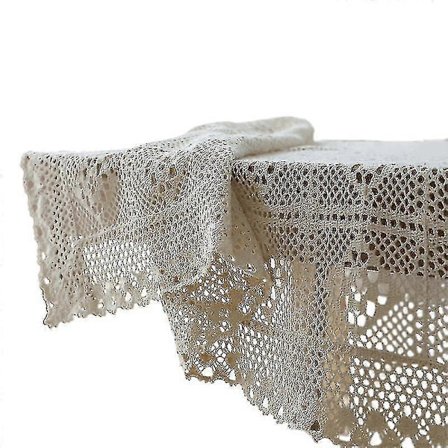 Amerikansk Pastoral Vintage Rund Bordsduk Handgjord Virkad Ihålig Spets Fransar Toppar Bröllop Matbordsskydd H