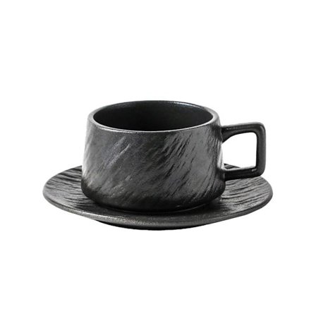 Keramisk Kaffekopp och Fat Set Enkel Temugg Frukost Dryckesvaror Hushåll Svart
