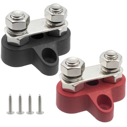 Samleskinne Terminalblok Batteri Strøm Jordforbindelse Terminalblok M8 Dobbelte Bolte 5/16" Kraftige Terminaler til Båd, RV og Solcellelastbiler - 