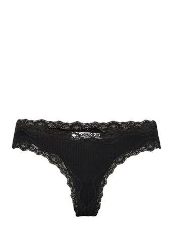 Silk Brasilian W/ Lace Lingerie Panties Brazilian Panties Svart Rosemunde*Betinget Tilbud