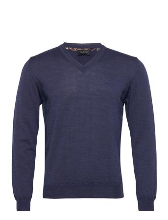 Merino Embroidery - Iv Strikkegenser V-krage Blå SAND