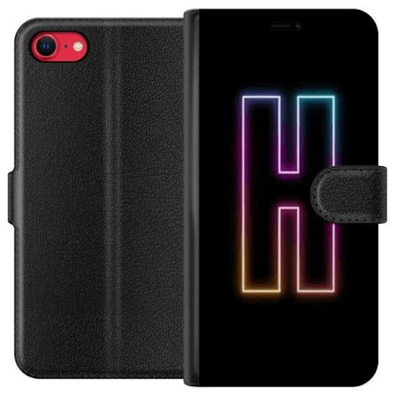 Yhteensopiva Lompakkokotelo Apple Apple iPhone 7 Minimalistinen neonkirjain H väriä vaihtavassa valossa mustaa taustaa vasten modernilla typografise