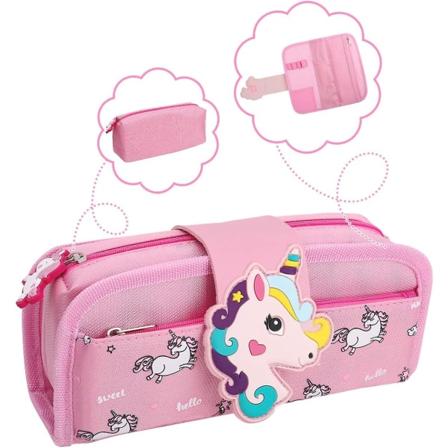 Pencil Case til pige med stor kapacitet, aftagelig lærredspennetaske, sød tegneserie lynlås lukning, kontorartikler til skoleartikler, multifunktionel