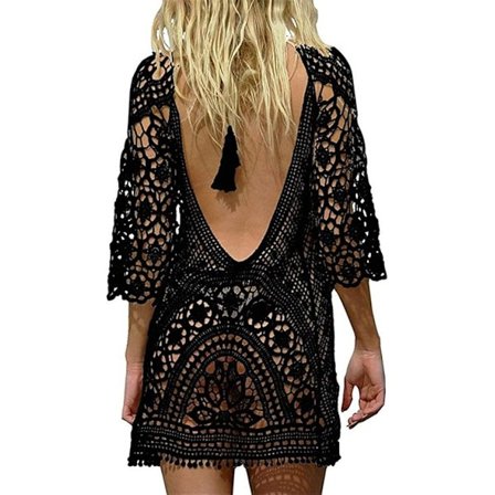 Strikket strandkjole for kvinner, bikini-cover up, sommerstrand-cover up, bikini-bluse