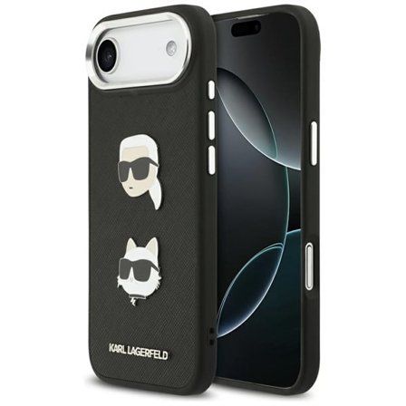 Karl Lagerfeld FW Grained Karl & Choupette Heads Pins & Logo iPhone Luftfodral - Svart