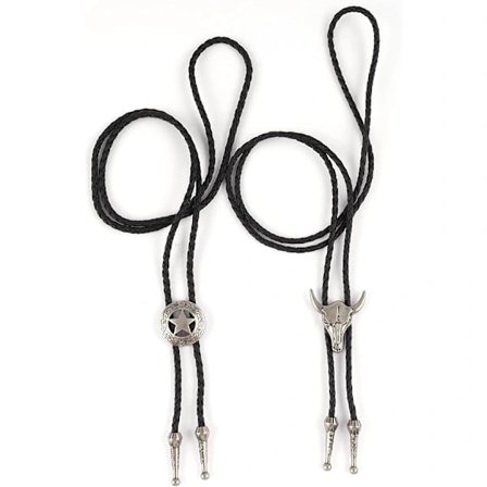 2 kpl Muoti Bolo Solmiot Nahka Solmio Kaulanauha Lehmän Kallo, Ranger Star Musta Solmio Kaulanauha Länsimainen Cowboy Vintage Bolo Solmiot Retro 