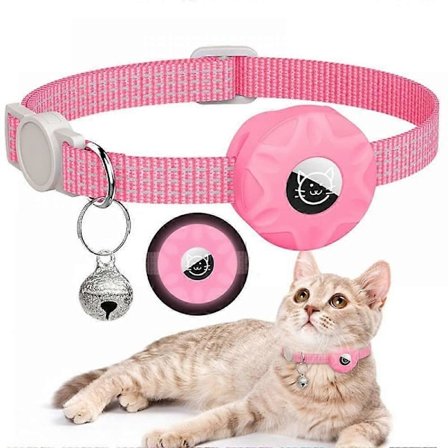AirTag Katt Halsband, Reflex Kitten Halsband Breakaway Apple Air Tag Katt Halsband, GPS Katt Halsband med AirTag Hållare och Bjällra (Rosa)