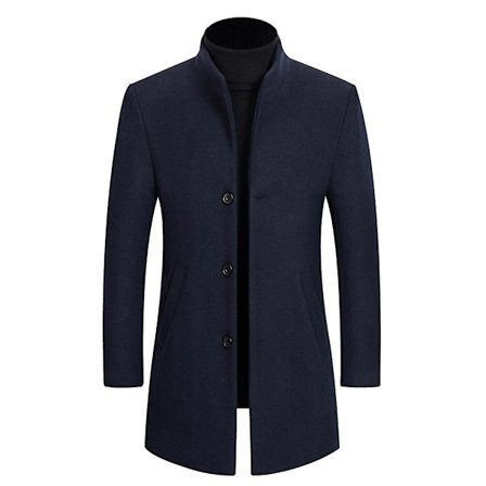 Sliktta Mens Slim Fit Coat Stand Krage Ylle Button Overcoat