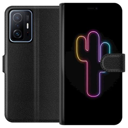 Kompatibelt Lommeboketui til Xiaomi Xiaomi 11T Neonillustrasjon av kaktus i rosa og blått lys mot mørk bakgrunn