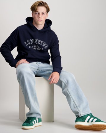 Lexington Lucas Logo Organic Cotton Hood Blauw Hoodies Jongens - Kids Brand Store