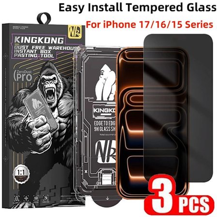 3-pack Premium Dammtätt Skärmskydd kompatibelt med iPhone 17 16 Pro Max 15 Pro 17 Air 17 Pro Max Sekretess Härdat Glas Enkel att Installera