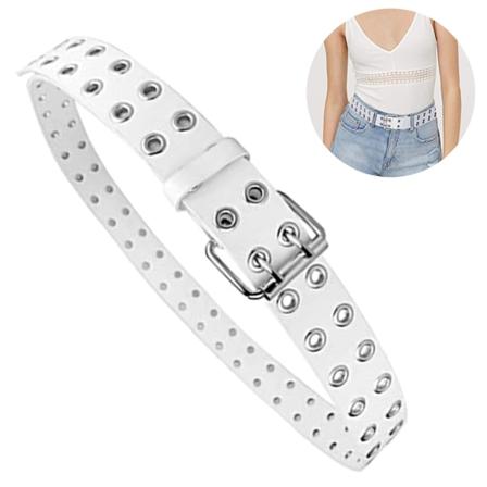 Grommet läderbälte med avtagbar kedja Damer Män Punk Rock White