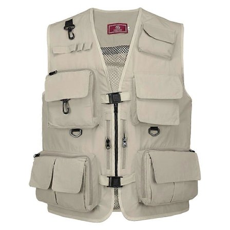 Fiskeskjorte med mange lommer, sommer, netting, hurtigtørkende