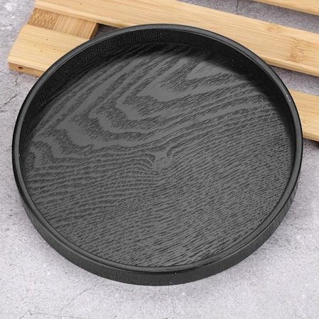 1 stk. 24 cm sort rund træplade tebakke frugtbakke