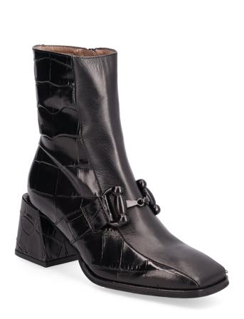 Iseo/Croco Shoes Boots Ankle Boots Ankle Boot - Heel Svart Wonders