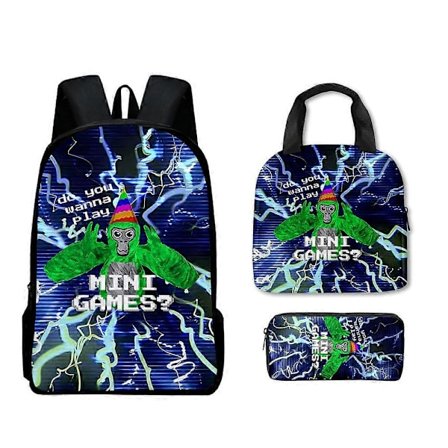 3 stk./sæt Gorilla Tag Rygsæk Børn Skoletaske Rygsæk Madkasse Penalhus Gave