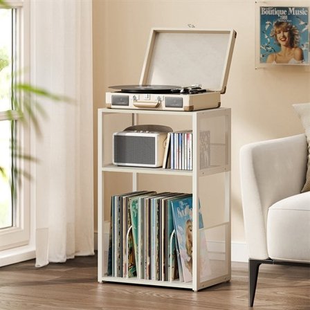 Stereopenkki vinyylitarjottimella 43 x 30 x 69 cm, valkoinen muotoilu