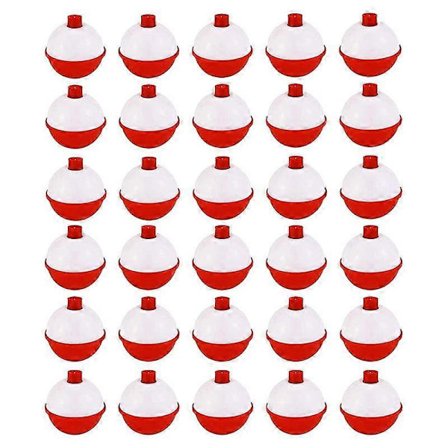 30 stk. Fiskeflød 1 tomme, Trykknap Snap-on Fiskeflåd Rød og Hvid, Fiskeflåd og Bobbers