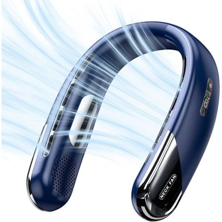 Siivekkeetön kaulatuuletin, hiljainen, 5 nopeutta, ladattava, matkustamiseen ja urheiluun, sininen