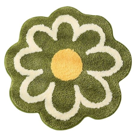 Søt Blomst Baderomsmatte Vannabsorberende Myk Rund Plysjmatte for Dusj Badekar Soverom Stue (FMY)