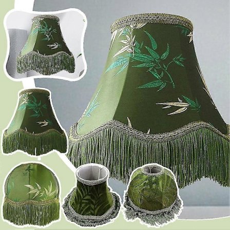 Elegant Grønn Lampskjerm med Kant, Viktoriansk Vintage Lampskjermer Retro Bordlampe Skjerm Europeisk