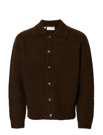 Slhloyd Ls Knit Boucle Polo Cardigan Brown Selected