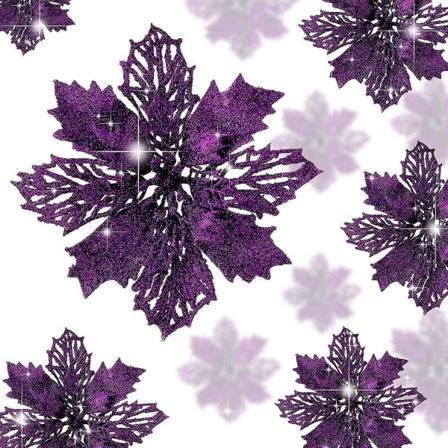 16 stk glitter julestjerne blomster kunstig - jul lilla julestjerne dekorasjoner Tre blomster O