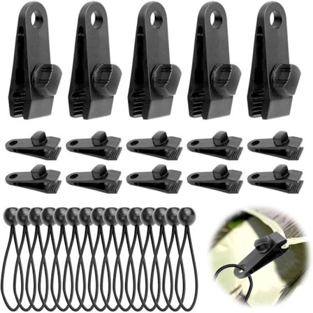 15 stk. presenningsklemmer og 15 stk. elastiske strammere presenningsstrammer 15CM Multifunktionel presenningsfastgørelse Presenningsbeslag til telte,