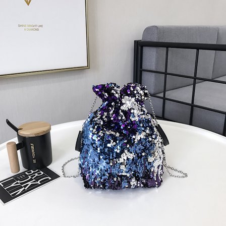 Damväska med dragsko, hinkväska, toteväska, handväska, clutch, dubbelsidig sjöjungfrupaljett, kedjeväska, toteväska, en storlek, blå