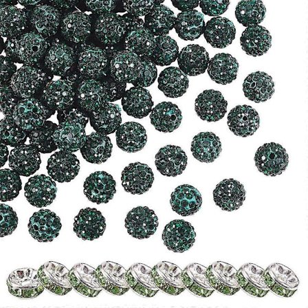 1 Eske 100 stk. Polymerleire Rhinestone Runde Perler med 10 stk. Messing Rhinestone Spacer Perler Emerald PP13(1.9~2mm) 6 Rader Rhinestone 10mm Hull: 