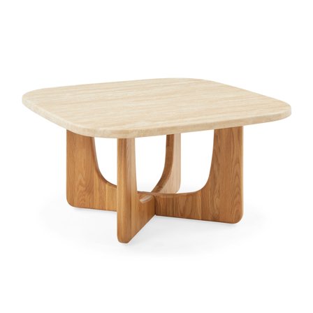 Orion sofabord, Marmor/Egetræ | 90x90 - 90x90x45 - Sofabord