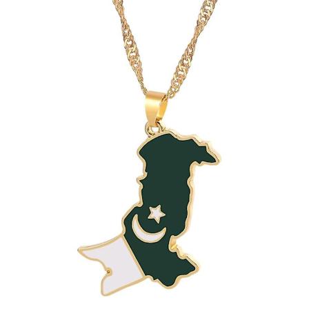 Pakistan Kart Nasjonal Flagg Halskjede for Kvinner Menn Mote Kart Etnisk Choker Halskjeder Smykker Gave til Pakistanske Venner(Gull)