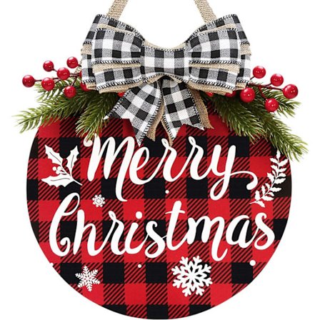 Julekrans - Buffalo Plaid Julepynt - Vinterkranse Glædelig Jul Skilt til Jul Rustikke Landhus Foran Dør Veranda Væggen Vindue