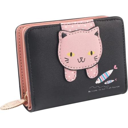 Flickor Kvinnor Plånböcker, Söt Katt Plånbok Liten PU Läder Myntväskor Med Metall Blixtlås För Barn Tonåringar Kvinnor Present (rosa)