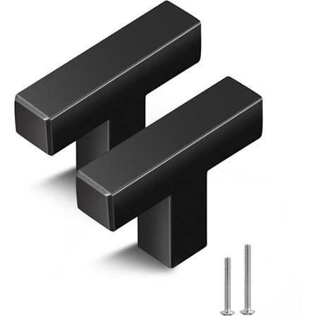 10-pack T-formade fyrkantiga svarta skåpshandtag med ett hål, handtag för skåp, garderob, badrum, byrådörrknoppar, matt svart