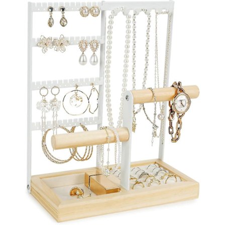 Smyckesställ - Örhängesorganisatör - Smyckesorganisatör - Örhängeshängare med sammetsfodrad bricka - Örhängen, halsband (Vit)