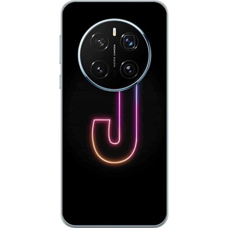 Yhteensopiva Puhelinkuori Honor Honor Magic7 Pro Minimaalinen neonkirjain J värien vaihtuessa valossa mustaa taustaa vasten