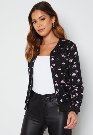 Happy Holly - Hanna bomber jacket - Black / Floral - Kläder - - Bubbleroom