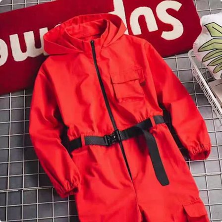 Squid Game grønn jumpsuit kostyme for barn med rød sirkelmaske [JSR]