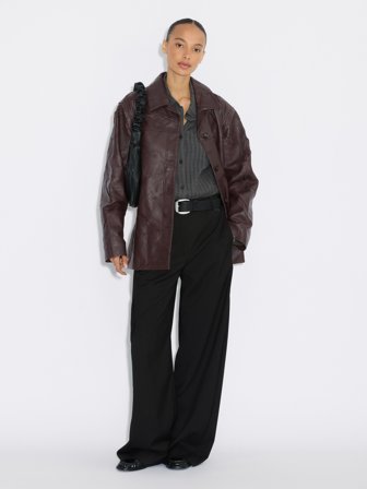 Holzweiler - Crinkle-Effect Leather Jacket - Burgundy - Womens - Large