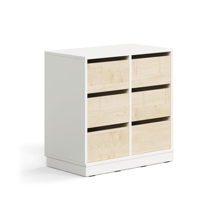 Student storage CASPER, 6 drawers, base frame, white/birch