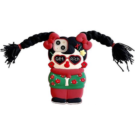 Etui til iPhone 15 Pro Max, Kawaii-telefonetuier 3D Silikon Tegneserie Flettede Jenter Kan DIY Morsomt Søtt Etui Myk Gummi Støtsikkert 