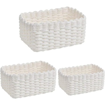 3 st Vävda Förvaringskorgar, 3 Storlekar Återvunnen Pappersrep Vävda Organiserare, Vit Pappersförvaringskorg Flätad Multipurpose Organiseringslåda. 