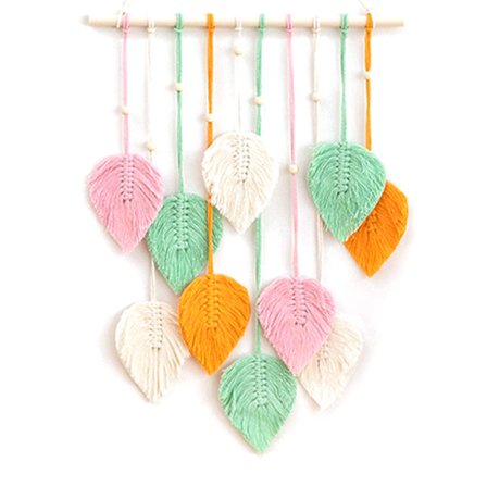 Håndvævet bomuldsreb blad tapet vægdekoration boheme stil vægkunst tapet til stueindretning Multi Color