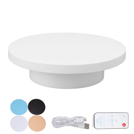 Elektrisk drejeskive 360 ​​grader roterende produktfotografering Display Genopladelig fjernbetjening 3 kg lager Hvid 20 cm Diameter