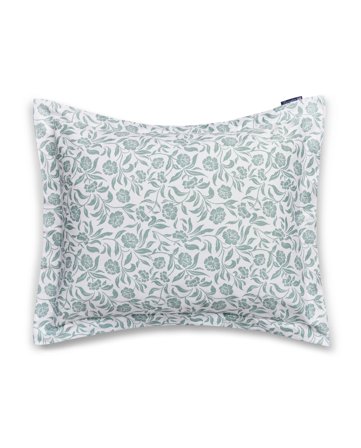 Lexington Flowers-pudebetræk i bomuldssatin, hvid/eukalyptus